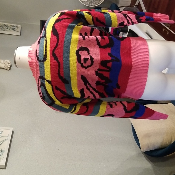 Trendy Threads Retro Multicolored Distressed Vneck Sweater NWT Sz. L - Picture 6 of 7